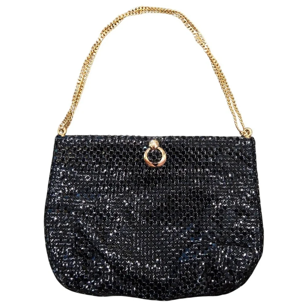 Vintage 1960s Whiting & Davis Black Metal Mesh Evening Bag